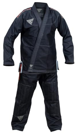 Collision Professional Heavy Duty Brazilian Jiu Jitsu Kimono Suit, 100% Cotton BJJ Gi Kimono for Men Includes Pants, Pearl Weave Cotton 350G White/Black/Blue 5’0” to 6’8” (Black, A4)