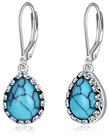 POPLYKE Türkis Teardrop Ohrringe Cage Filigran Dangle Drop Ohrringe für Frauen Sterling Silber
