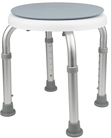 Sgabello da doccia per anziani, rotondo, antiscivolo, altezza regolabile, girevole a 360°, in alluminio, portata fino a 136 kg per anziani e donne incinte