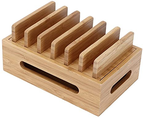 Staffa di archiviazione per dock per telefono cellulare in legno di bambù Organizer per telefono Scrivania per tablet Telefono Stazione di ricarica in bambù Accessori elettronici per l'home office