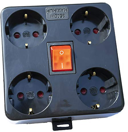 Schwarz Quadratish Steckdose für Aufputz Montage mit beleuchtenem Schalter CE 250v 16A