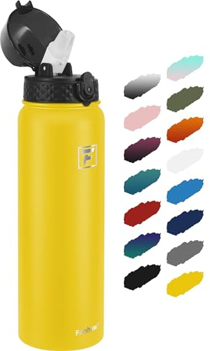 Fanhaw 1L Stainless Steel Insulated Sports Water Bottles with Straw for Kids, Men and Women(Yellow)