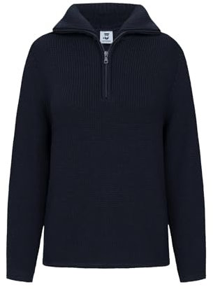 HANSEHELD Damen Troyer Schurwolle Marine-Blau 42 | Pullover | 100% Schurwolle | Strickpullover für Frauen | Troyerkragen | Reißverschluss | Wollpullover | Made in Germany