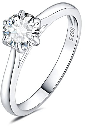 JewelryPalace 5mm 0.5ct Rund Zirkonia Solitär Promise Ring Damen, Braut Schmuck Set, Verlobungsring Damenring Ringe Silber 925 mit Stein für Frauen, Simulierte Diamant Jubiläum Eheringe Silberringe 59