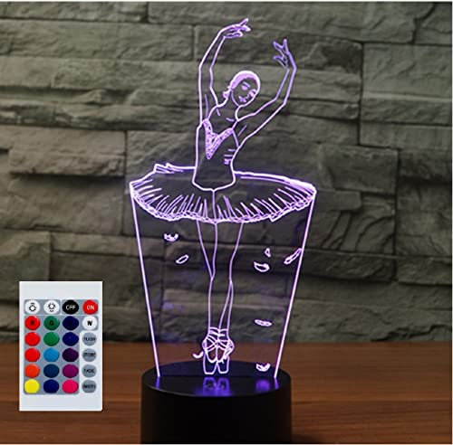 SUPERHONGJIHAO Ballerina-Tänzerin 3D Nachtlicht Kinder Nachttischlampe 16 Farben ändern mit Fernbedienung für Kind