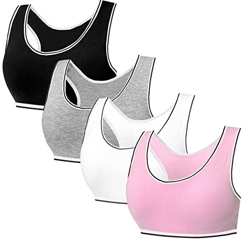 Mädchen Sport BHS Teens Racerback Unterwäsche mit Abnehmbar Gepolsterte Bralette Top Bustier für 7-12 Jahre Kinder (4er-Pack/4 Satz)
