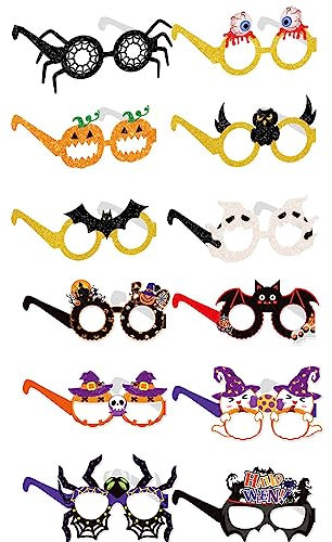 Eterspr Set di Occhiali Halloween - 12 Pezzi Divertenti per Festa, Decorazione Adatta per Bambini e Adulti, Carnevale (Carta)