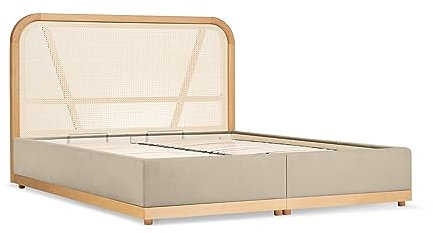 Japandi Doppelbett 140x200 cm - mit Bettkasten Stauraum & Lattenrost - Kopfteil aus Rattan - Skandinavisches & Japanisches Design fürs Schlafzimmer - Rahmen aus Holz