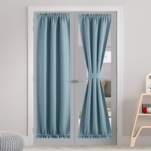 NICETOWN French Door Curtains - Privacy Blinds Curtains Thermal Insulate Window Covering for Patio Glass Front Back Door with Tieback, 30 X 72 inches, Mist Blue, 1 Panel