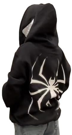 Asadovce Damen Herren Zip Up Y2k Oversized Hoodie Spider Graphic Full Zipper Sweatshirt Teen Girls Grunge Streetwear Jacke, Spider Black, M