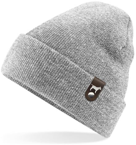 siviwonder Bullterrier Mütze Patch Leder Gassi Beanie Strickmütze Warm Herren Damen Bully Bull Terrier Farbe Grey Heather