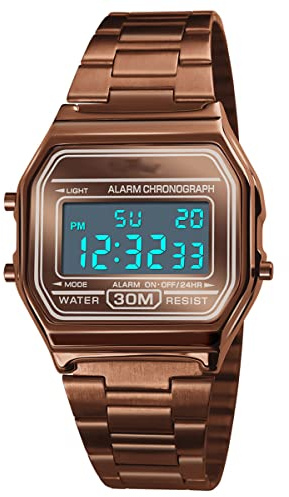 Yuehuamech Herren Digital Quarz Uhr Luxus Business Armbanduhr | 30M Elektronischer Chronograph Wasserdichte Digitaluhr Sportuhr mit Edelstahlarmband LED- Hintergrundbeleuchtung