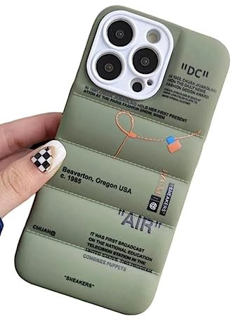 IAIYOXI Puffer Case mit Sportschuhen, Marken-Design für iPhone 15 Plus, Sneakers Ins White or Black Label Soft Cover-Black Puffy Cover für iPhone Model 15 14 13 12 11 Pro Max Plus X XS XR 7 8 (Grün)