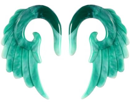 Aotiwe 2 Stück plugs 6mm, tunnel ohr set Engelsflügel, Grün 2G Harz Ohr Piercing Schmuck