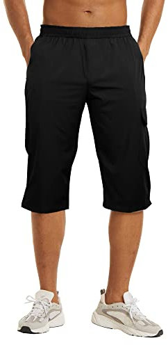 DUOLUVA Cargo Shorts Homme de Sport Bermuda Pantalon 3/4 Taille Elastique Léger Été Casual Pants for Men en Plein Air avec Multi Poches Noir XL
