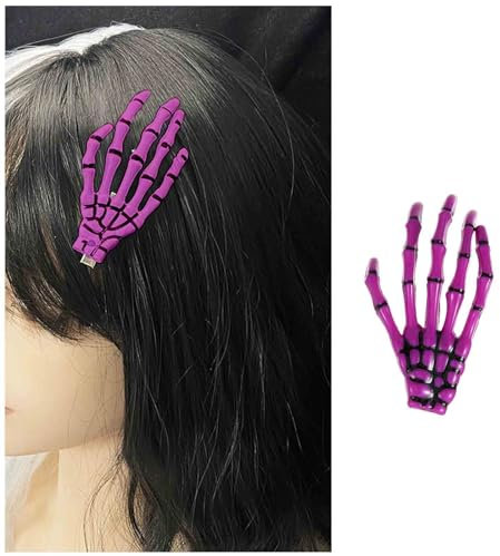 Dervivea Barrette Cheveux Gothique Squelette Main Os Barrette Cheveux Palstique Crâne Main Griffe Barrette Cheveux Violet Squelette Griffe Barrette Cheveux Halloween Crâne Main Barrette Accessoires