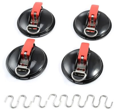 GEARMONSTER Saugnapf Haken, 4 Stück Saugnapfset, Multifunktionaler Saughaken Set mit 8 S-Haken für Haushalt, Wohnmobil, Camping, Sonnensegel, Planen, Auto Spanner