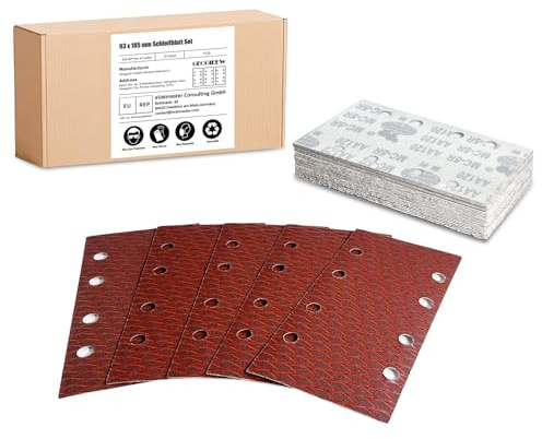 35 Stück Schleifblatt Set, 93 x 185 mm Schleifpapier Klett Körnung 120, 8 Löcher, Zubehör für Multischleifer, Schwingschleifer