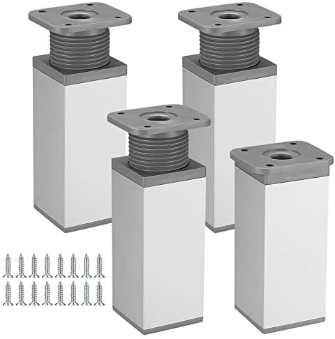 4 Aluminum Alloy Cabinet Legs, 0-20mm Adjustable Height, Silver (15CM) for Desk/Sofa/Table