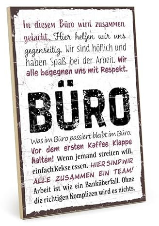 TypeStoff Holzschild mit Spruch – BÜRO – im Vintage-Look mit Zitat als Geschenk und Dekoration zum Thema Büro - HS-01441
