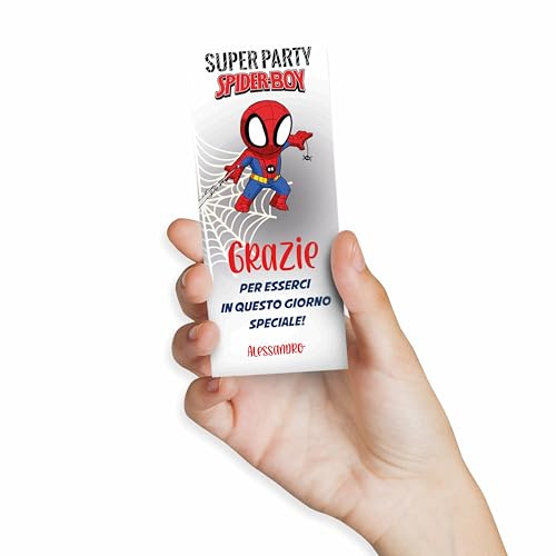 FAMÀ - Segnaposto Ringraziamento Uomo Ragno Compleanno Bambini Personalizzati 45 Pz - Segnaposto Compleanno Cartoncino 250 g
