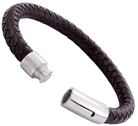 18KOra Pulseras Hombre Cuero | Pulseras Mujer Cuero | Regalos Aniversario Pareja | Regalo Hombre | Pulseras Cuero Auténtico Trenzado | Pulseras Hombre | Bracelet (Marrón 8mm, Grande (20,7 cms))
