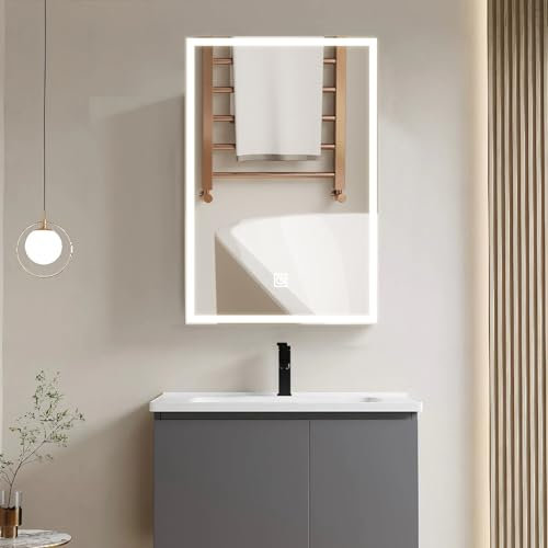 CUOZOVA Bathroom Cabinet with LED Light Mirror Wall Mounted Bathroom Mirror Cabinets with Adjustable Shelf Modern Bathroom Storage Cabinet for Shower Room 70 * 50 * 16cm Single Door