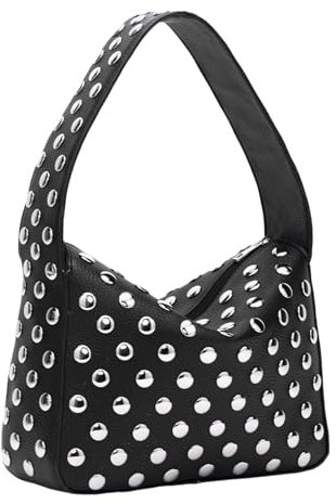 Vhitler Y2k Umhängetasche mit Nieten, 90er Punk, Damen, klein, Schultertasche, veganes Leder, Designer-Handtaschen, Streetwear, 2000er Jahre, Schwarz, Einheitsgröße