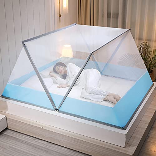 GLMGBP Zanzariera per Letto, zanzariera da Viaggio, zanzariera Pieghevole Portatile per Letto Singolo/King Size, zanzariera per Camera da Letto, Blu, 100x190x80 cm