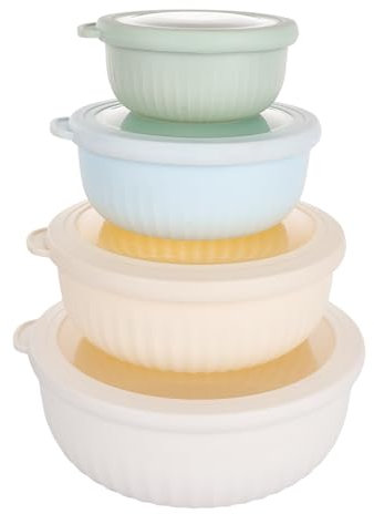 MEIDIV Set of 4 Plastic Bowls with Lids, Nesting Meal Prep Serving Bowls with Lids Leak-Proof, Salad Bowl with Lid, Mixing Bowl Set for Dishwasher Freezer Microwave Safe 400/800/ 1400/ 2000ml
