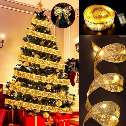 Octonyluck Cinta Arbol Navidad Luces, Luces de Hadas de Cinta, 5M 50LED Luces LED de Navidad, Luces Navidad Exterior, para Lámpara decorativa de árbol de Navidad, Fiesta, Envases de Regalo