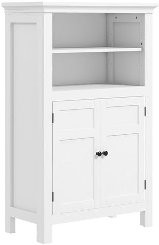 HOMCOM Modern Bathroom Storage Cabinet, Freestanding Bathroom Cabinet with Open Shelves, a Cupboard with Doors and Adjustable Shelves, White