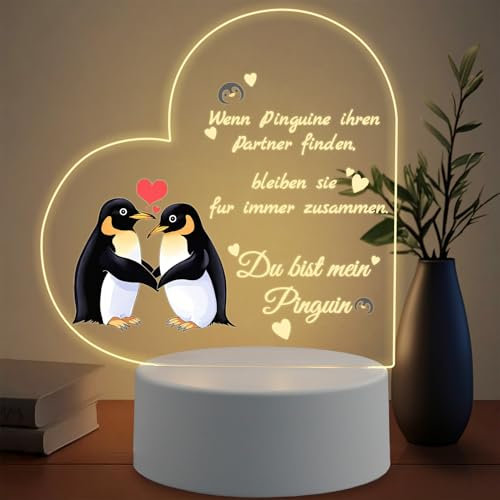 TaimeiMao LED Pinguin Nachtlicht Geschenkideen Für Paare Acryl Nachtlampe Dimmbar Ich Liebe Dich Romantik Geschenke Für Männer Frauen Hochzeitstag Valentinstag Geburtstag Jahrestag Geschenk
