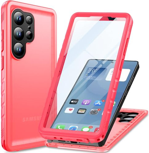 Cozycase Cover Rosa Per Samsung Galaxy S25 Ultra Antiurto Impermeabile Slim Indistruttibile Custodia S 25 Ultra Rinforzata Totale Gomma Sott' Acqua Mare Slim Con Tappi Antipolvere Cordino