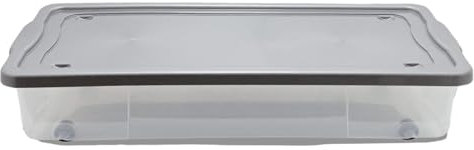 SIDSONS 47L Underbed Storage Box - Set Of 1 Clear Container, Flat Organizing Box, Clothes Storage Box, Large Plastic Under Bed Box With Wheels And Lid, Stackable Storage Boxes For Bedroom, Home