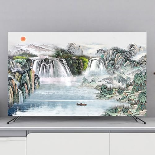XMYAN Chinese Style TV Cover Decorative, Ink Painting Pattern TV Dust Cover 19-100inch TV Screen Dust Cover Universal Television Cover Stretch TV Screen Protection Cover(Color:color18,Size:75in)