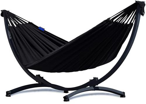 Potenza Hamac avec Support en Acier KOMPACT | pour 1 Personne | Support en Acier sablé | Charge maximale 120 kg | Fabriqué en UE (Noir)