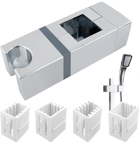 Adjustable Shower Bracket, 360° Rotation Shower Head Holder No Drilling Shower Rail Head Holder ABS Chrome Hand Sprayer Head Slider Holder for Rectangular Slider Rail (18x30, 22x22, 25x25, 30x15mm)