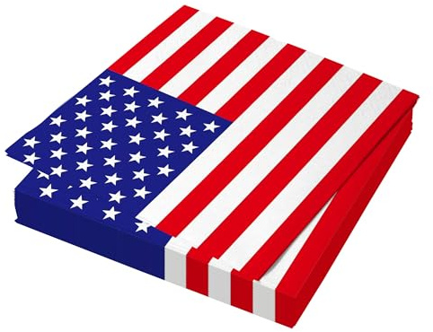 Serviettes du 4 juillet, serviettes patriotiques du 4 juillet en papier, serviette cocktail rouge, blanc et bleu, drapeau américain 7 4 Dinner USA serviette jetable