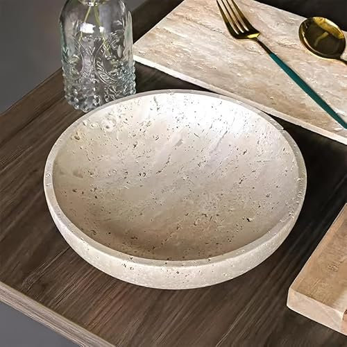 Large Decorative Marble Bowl, 7.87 inches,Natural Stone Round Bowl for Home Decor, Fruit, Nuts, Jewelry tray,Coffee Tables Centerpiece, Soap Serving (beige) (Travertine - 20cm/7.87inch)