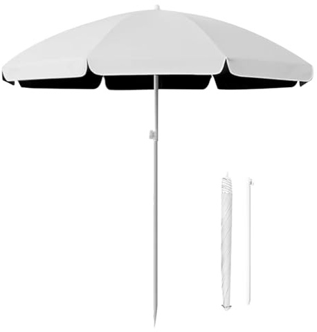 Parasol de terrasse pour extérieur, léger et portable avec protection UV, parasol de jardin, parasol rond réglable en hauteur pour piscine et cour (blanc)