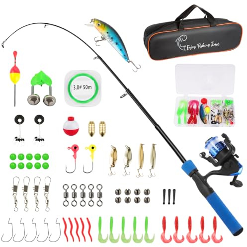 SandKing Canne à pêche pour Enfants, 1.5M Combo télescopique Canne et Moulinet pour débutants avec Moulinet Spincast,Cadeaux d’équipement de pêche pour garçons, Filles, Tout-Petits