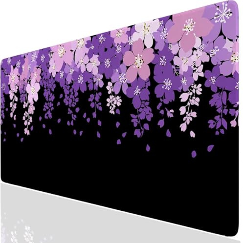 Plant Large Gaming Mouse Pad 1000x500x3mm XXL Extended Desk Mat, Purple Mouse Mat with Non-Slip Rubber Base, Gaming Mousepad Waterproof, Desk Pad Stitched Edge for Office, Home, Laptop, Gifts UK-3330