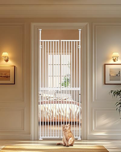 180cm Tall Cat Gate for Doorways, Fits 75-82cm Door, No-Drill, 3.17cm Grid | Double-acting door, No damage to walls, Adjustable height 190.5–245 cm, For doors, hallways & stairs