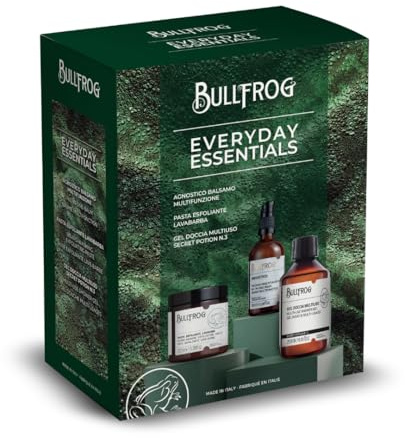 Bullfrog - Kit Everyday Essentials: Agnostico Multifunktion-Balsam Original 100 ml, Lavabarba Peeling-Paste 100 ml, Multi-Use Duschgel Secret Potion N.3 250 ml