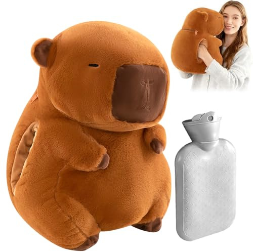Kinder Wärmflasche Schlauch, Capybara Wärmflasche mit Super Weichem Plüschbezug, Wärmekissen, Hot Water Bottle Faultier Geschenk