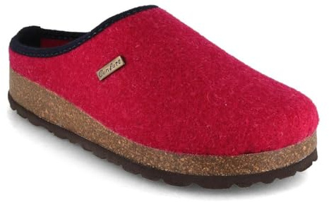 Tuffeln Damen Hausschuhe Komfort mit Kork-Fußbett Filz-Pantoffeln Clogs vegan, rot, Gr. 37