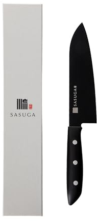 SASUGA Cuchillo Santoku japonés de 170 mm – Fabricado en Japón | Acero inoxidable con molibdeno-vanadio | Cuchillo de cocina multiusos para carne, pescado y verduras