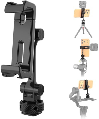 NEEWER Universal Soporte Móvil Stand Holder con Zapata Fría, Rosca 1/4, 360° Giro 180° Inclinación 3 Eje Adaptador Trípode Montaje Compatible con iPhone Android Samsung Camera Cage Top Handle, PA154