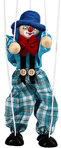 Generic Divertido Juguete de Cuerda de Payaso, Marioneta de Madera con Brazos y Piernas Móviles, Diseño Lindo para Regalos de Bebés y Niños, Adorno de Navidad Decoración del Hogar (Azul)